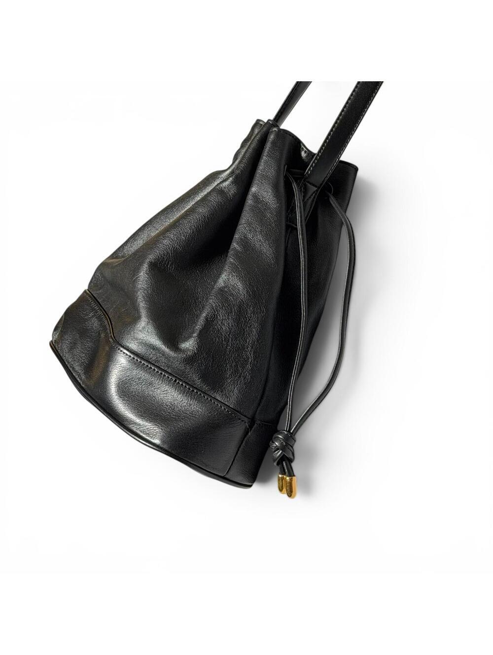 Vintage Black Leather Giani Bernini Drawstring Crossbody Bag